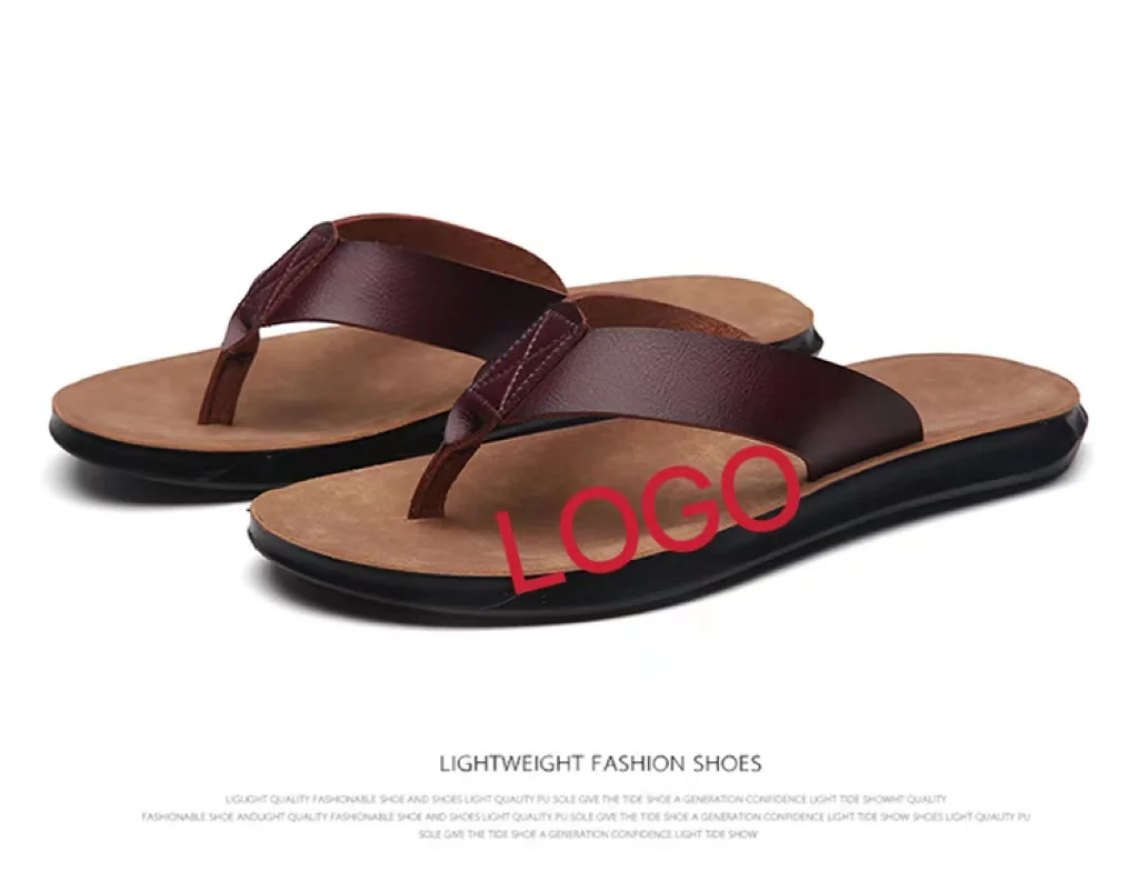 

Customize Your Logo Multicolor Blank Flip-Flops Sandals Custom Men Leather Flat Slippers Beach Shoes