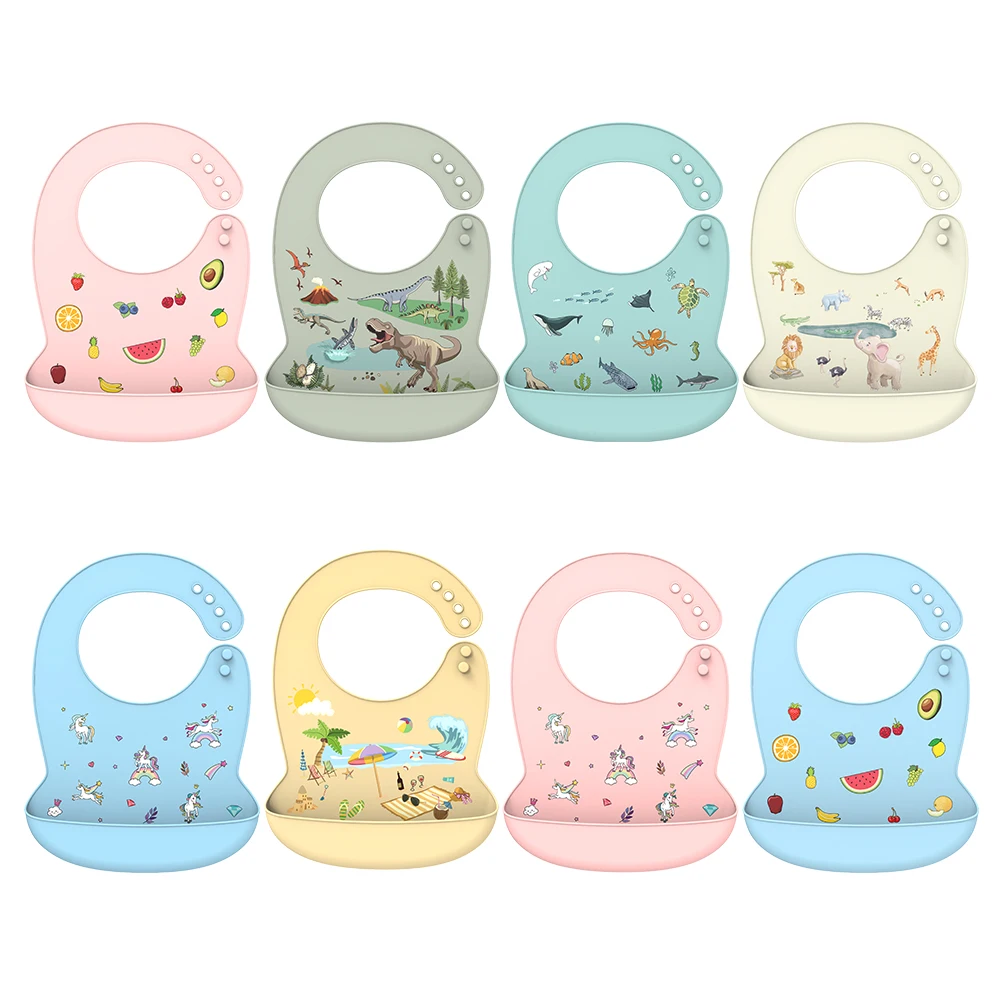 

2021 New Funny Printed Waterproof Soft Silicone Bibs for Babies