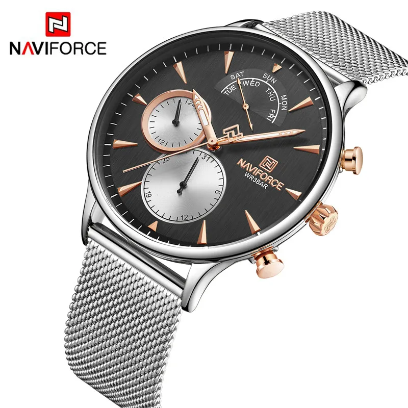 NF-3010 Men's Watch Fashion Mesh Stainless Steel Ultra Thin Simple ...