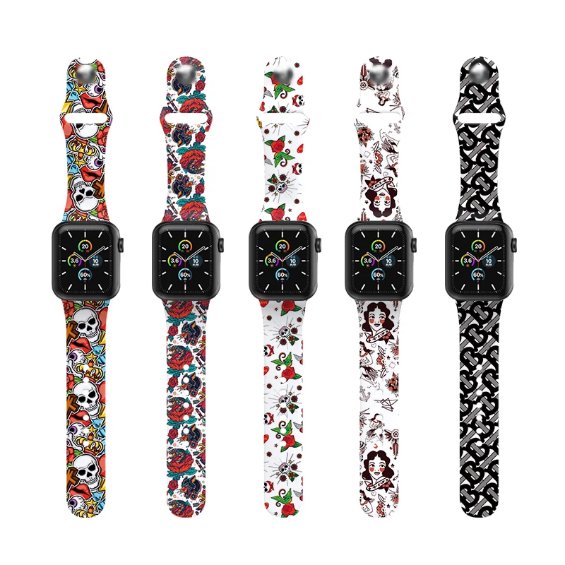 

EAMIRUO Waterproof Printing Sport Watch Strap Silicone Apple Watch Band rubber watch series for Apple watchbands