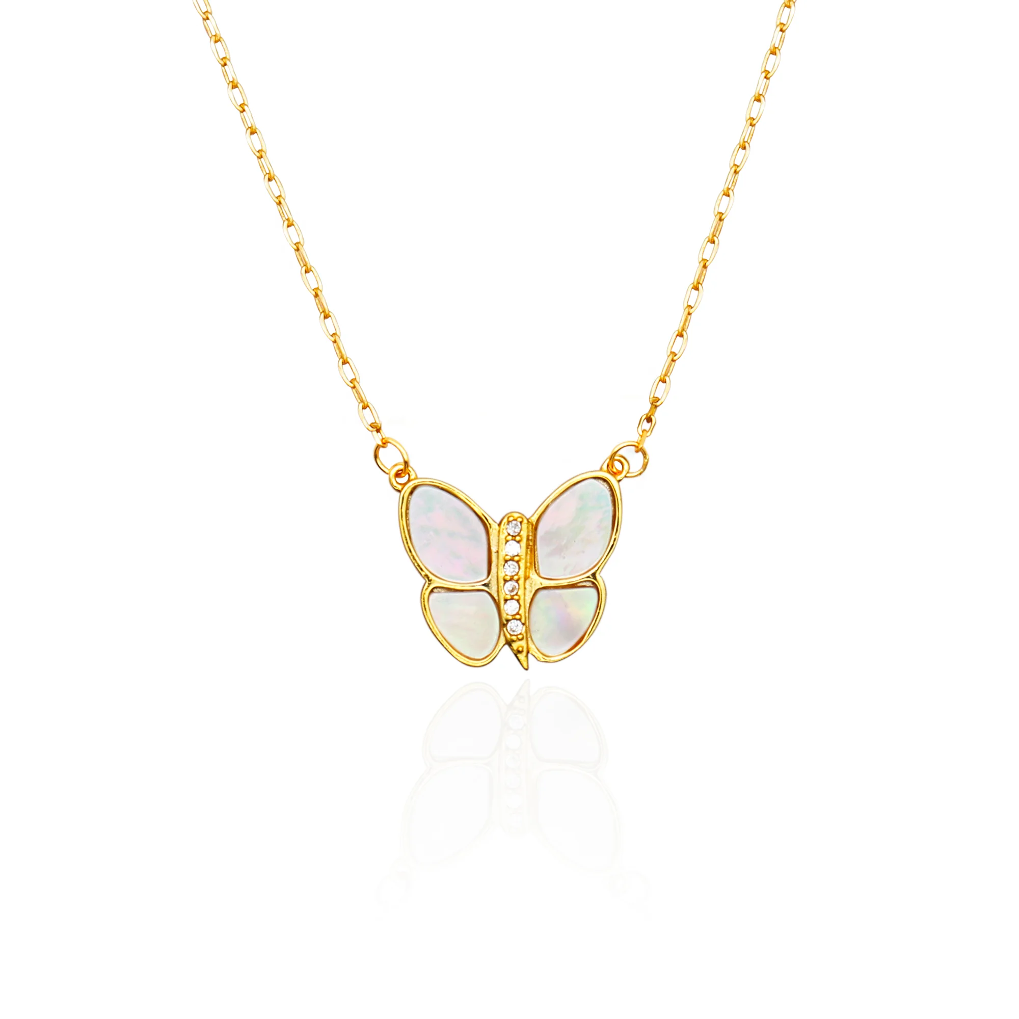 

Chris April In stock 925 sterling silver 18k gold plated natural shell butterfly pendant necklace