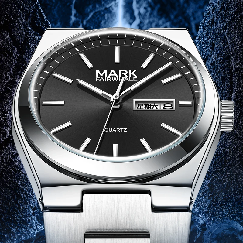 Mark Fairwhale Super Thin Stainless Steel Strap Auto Date Men Business Quartz Watch