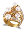 Layers pearl Bride Wedding band diamond engagement rosary stainless steel ring brand finger jewelry fashion accessory prong set