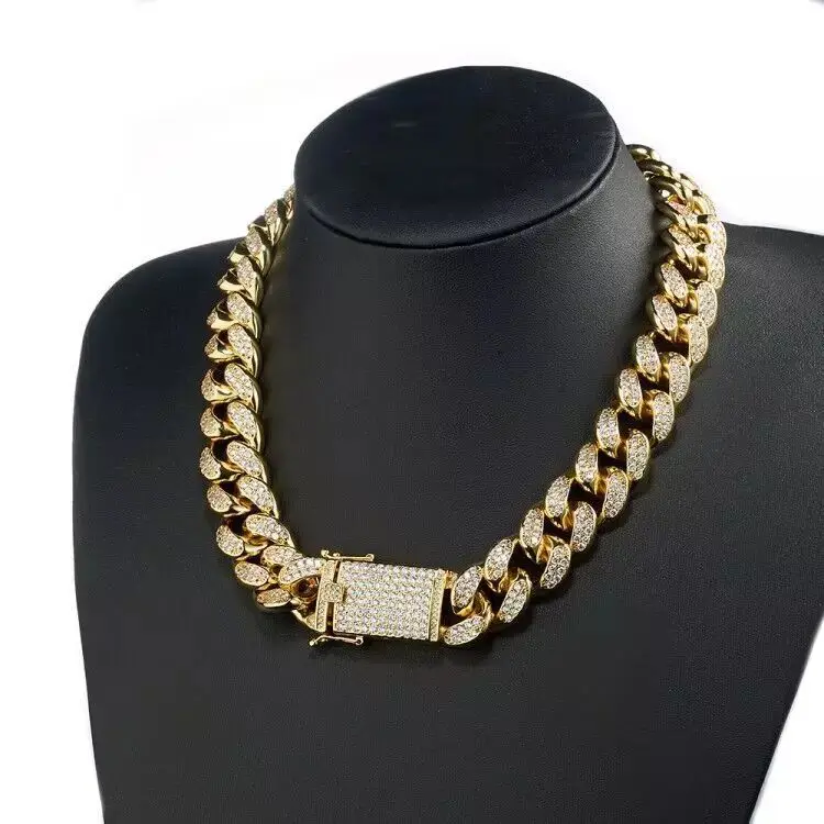 

18K Gold Punk Gold Silver Cuban Chain heavy metal necklace Bling Charm Necklace