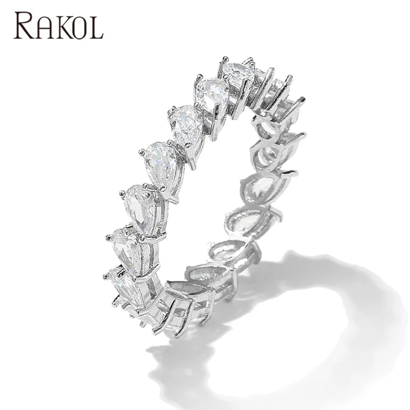

RAKOL RP2167 best seller women jewelry silver color crystal teardrop zircon ring girls party gift 925 ring, As picture