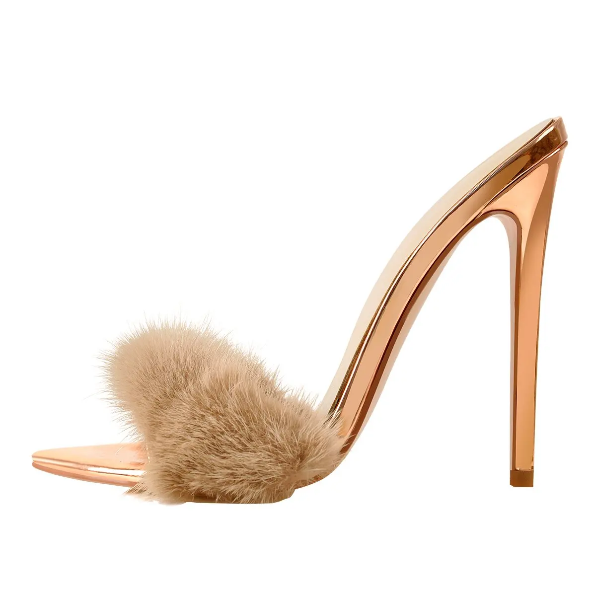 

12cm Rose Gold Feather High Heel Stilettos Sandals custom high heel sandals with feather, Glod