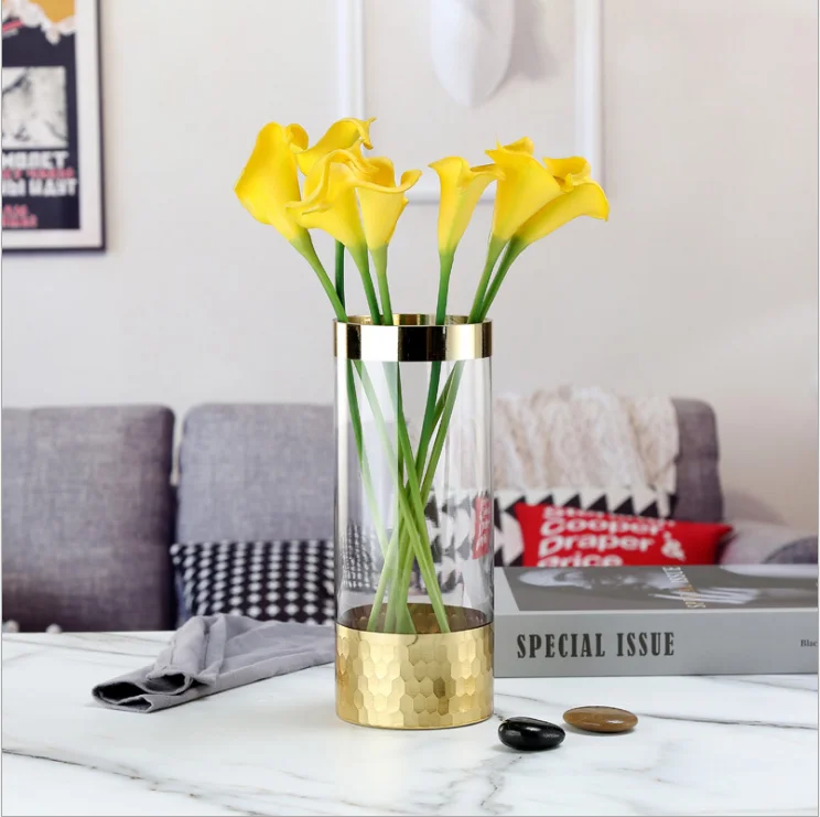 

Hydroponic plant vase Nordic Phnom Penh straight tube vase flower arrangement container home decoration, Gold