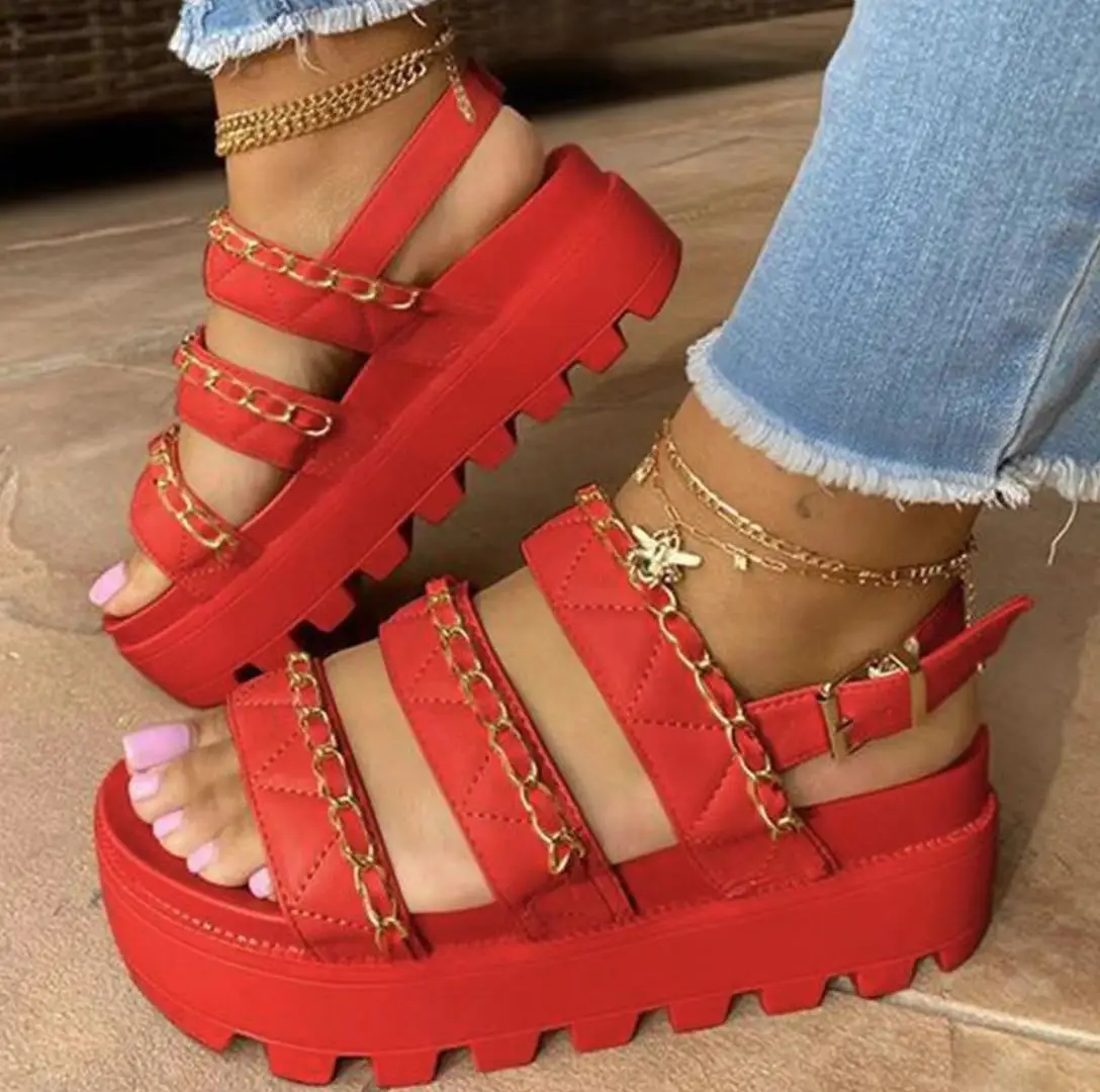 

Four-Color Cutout Sandals Buckle Flatform Platform Shoes Women Casual Sandals