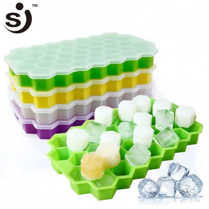 

37 Holes Honeycomb Shape Silicone Ice Cube Maker Mold Tray Ice Box with Lid for Whisky Cocktails Iced Coffee Cold Drinks, Pantone color of silicone ice mold