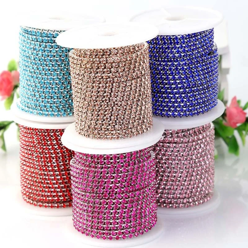 

Yantuo Wholesale One Row Silver Plated Brass Rhinestone Cup Chain For Nail Art, Over 10 colors can be in stock