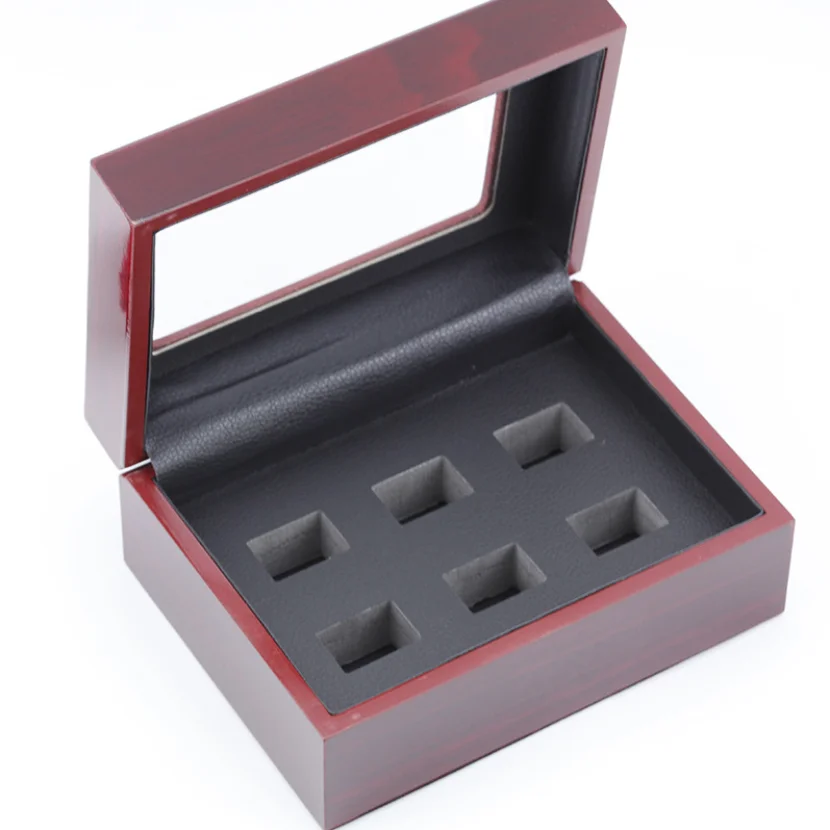 6 Slots Wooden case With Leather and Sponge Can Put Into 6 Pieces Championship Ring 6 Holes Wooden Box