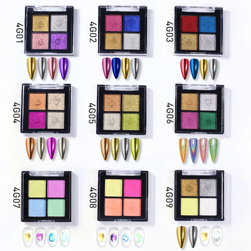 

Private Label 4 Colors Mutil Chrome Nail Pigment Mirror Finish Nail Powder Palette