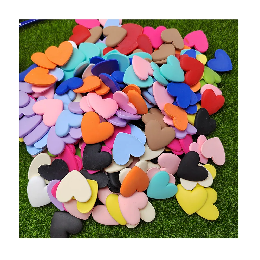 Matte Color 36mm Resin Planar Heart Flatback Cabochon for Brooch Key Chain Making Accessory Scrapbook Ornament