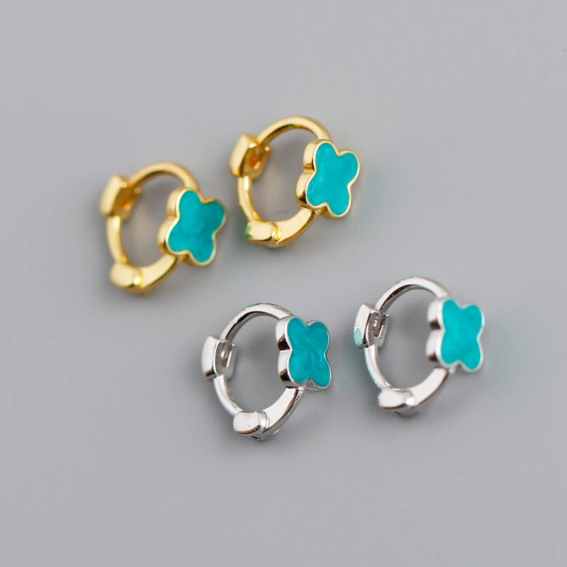 

RINNTIN APE25 flower enamel gold plated jewelry Wholesale 925 sterling silver huggie earrings