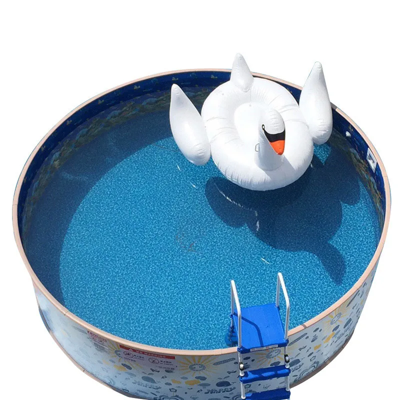 

Swimming pool outdoor round family ground steel frame swimming pool lined Outdoor standing swimming pool, Blue