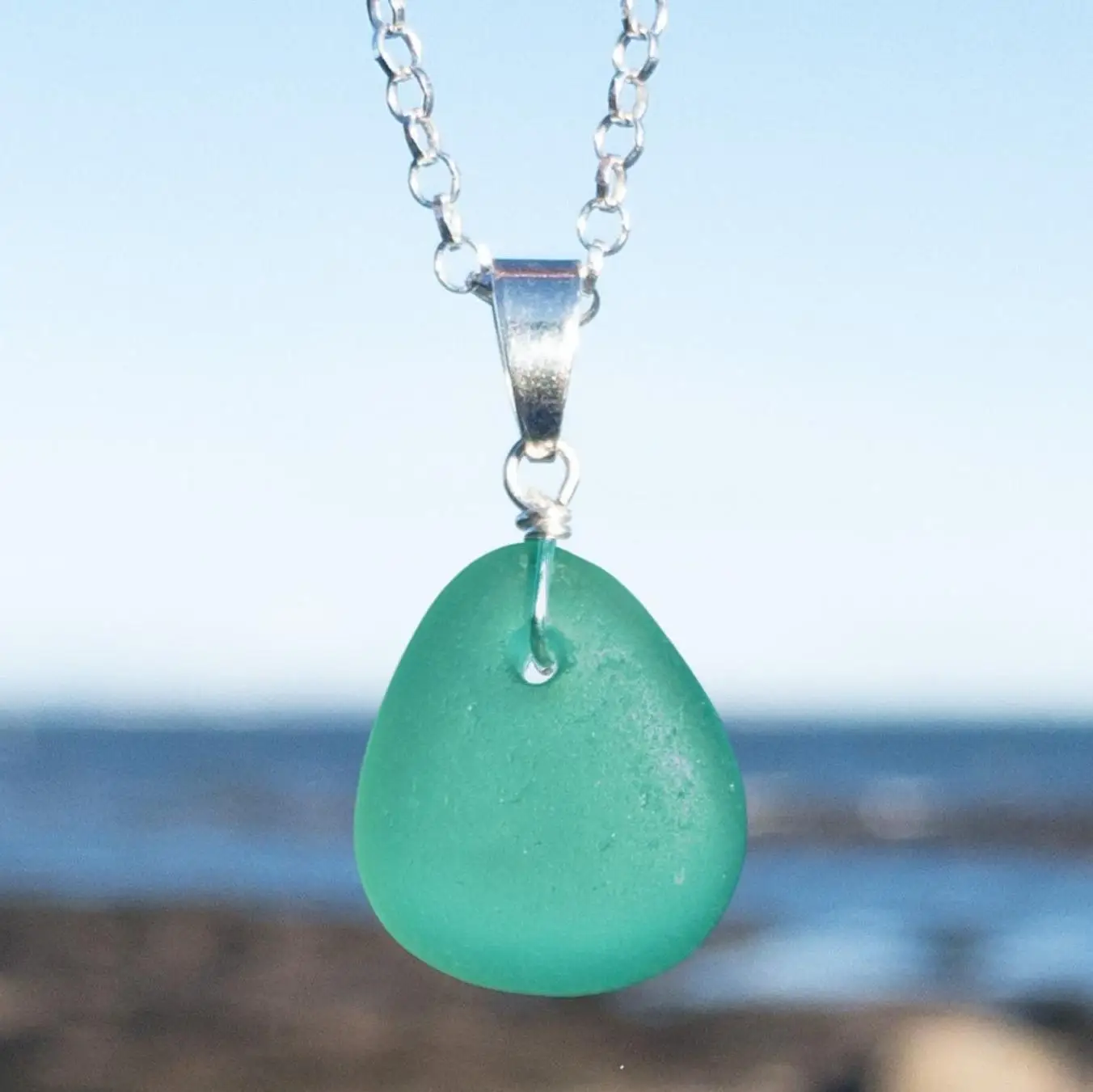 

Natural Floating Sea Glass Jewelry Handmade Ocean Blue Colored Environmental Coastal Beach Seaside Glass Beads Necklace Pendant