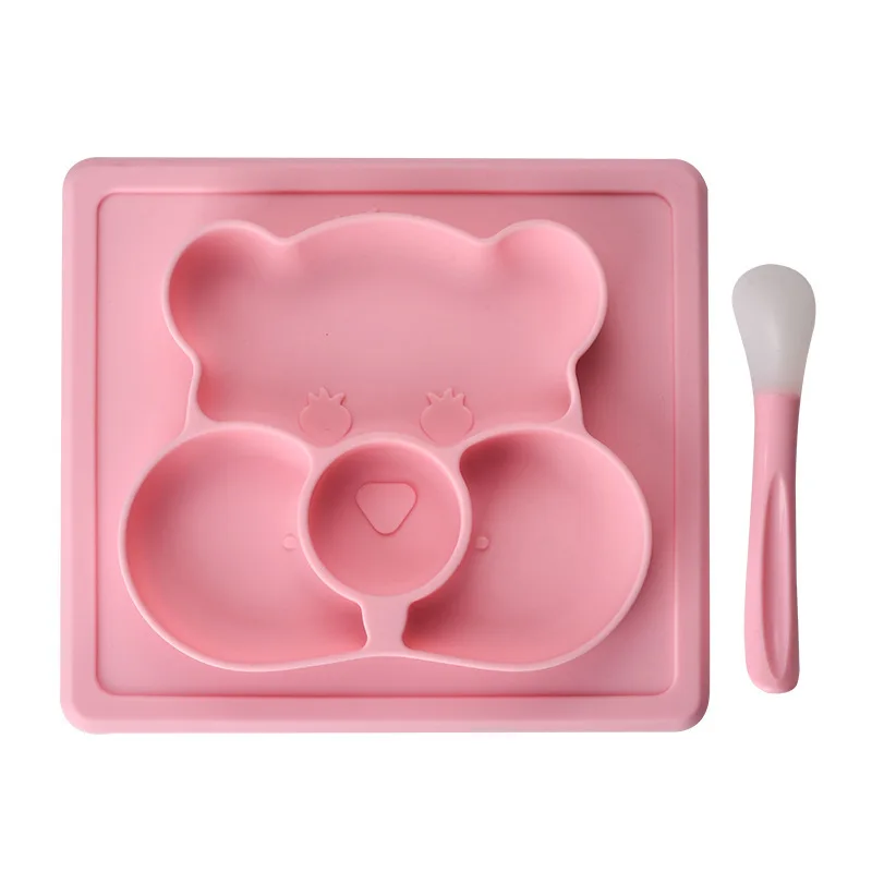 

Baby Silicone Dining Plate Cartoon Bear Toddler Tableware Set Children Feeding Bowl Plates Kids Dishes Anti-fall Tray, Multi