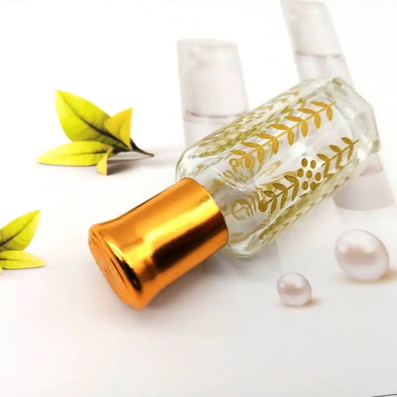 

Hot selling octagonal shape empty glass bottle of attar perfume oil with plastic roller 3ml 6ml 12ml