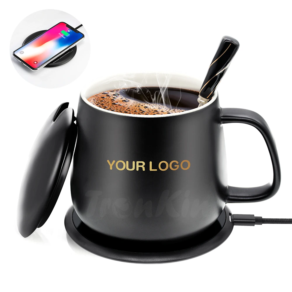 

2 in 1 Wireless Recharger Electric Powered Coffee Cup Warmer Heater Pad With Coffee Mugs
