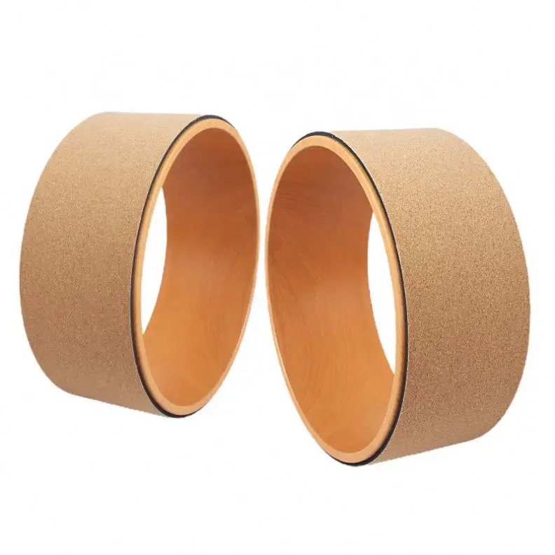 

Custom Logo Eco-Friendly Durable Wood Cork Yoga Wheel Back Bending Balance Training Pilates Roller Fitness Workout Wheel