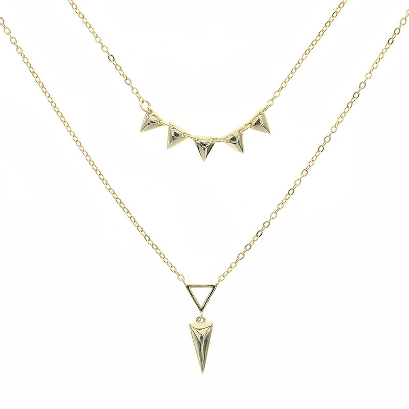 

Wholesale Dainty 18K Gold Plated Jewelry 925 Sterling Silver Triangle Shape Double Layer Necklace For Women