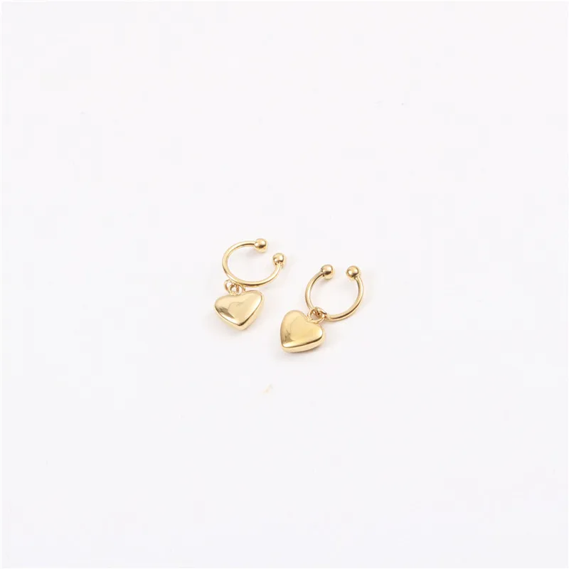 New PVD Gold Plated Heart Clip On Earring Trendy Jewelry