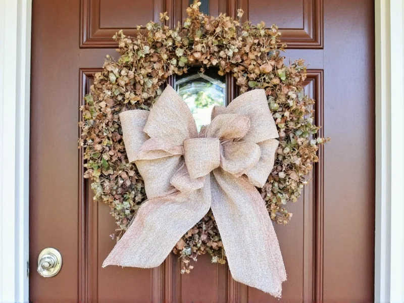 Finished professional diy wreath bow mounted on door