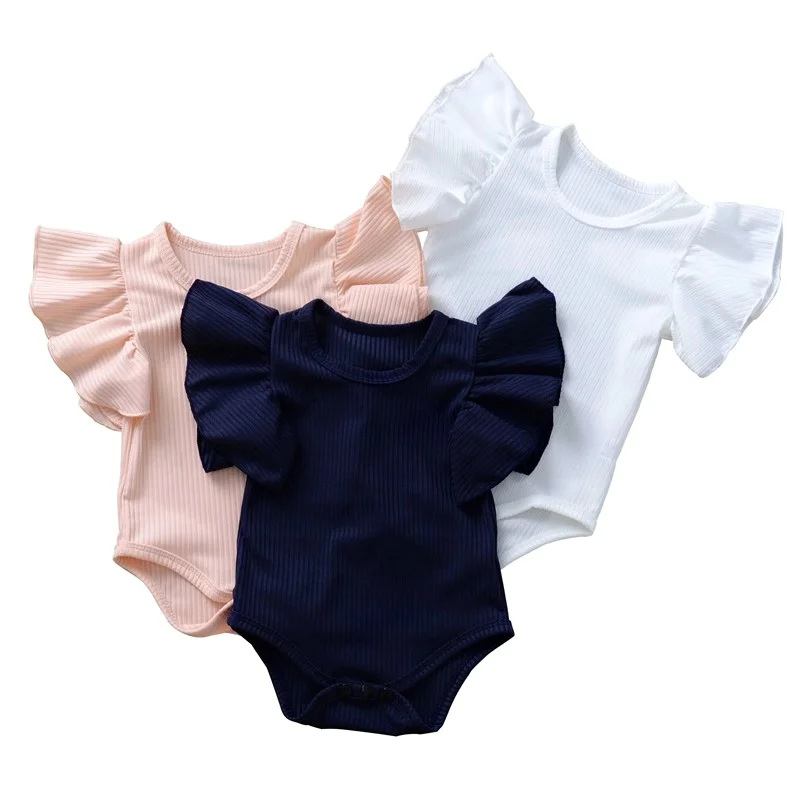 

Wholesale Newborn Kid Blank Ribbed Bodysuit Baby Girls Ruffle Sleeve Romper