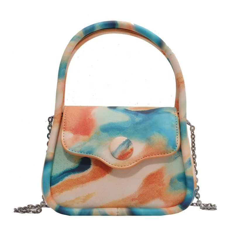 

2021 Trendy PU Leather Clutch Purse Cross Chain Shoulder Lady Clutch Bags Women Mini Handbgs Tote Bag Tite Dye