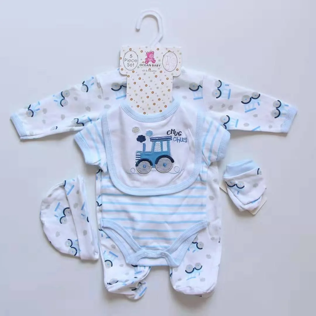 

5 pcs newborn baby clothes sets outfit gift romper jumpsuit bodyjump bib wholesale kids clothes bouqieus 100 % cotton boutiques