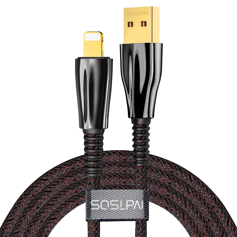

SOSLPAI wholesale for iphone zinc alloy usb cable durable nylon braided fast charge custom logo usb data cable
