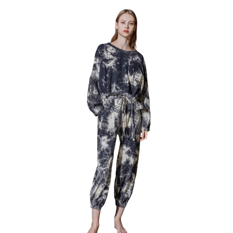 

2020 Autumn Winter Loungewear Women Pyjama Set Tie-dye Home Wear Lounge Set Homewear Women Long Sleeve Lounge Wear Sleepwear