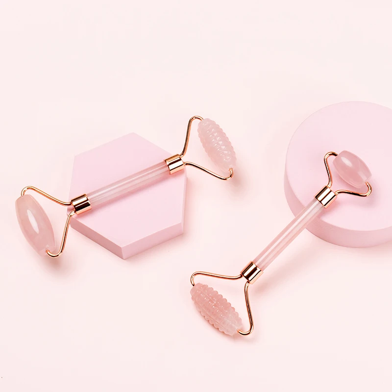 

Hot Sale Facial Massager Anti Aging Jade Roller Gua Sha Set Rose Quartz Jade Roller Pink