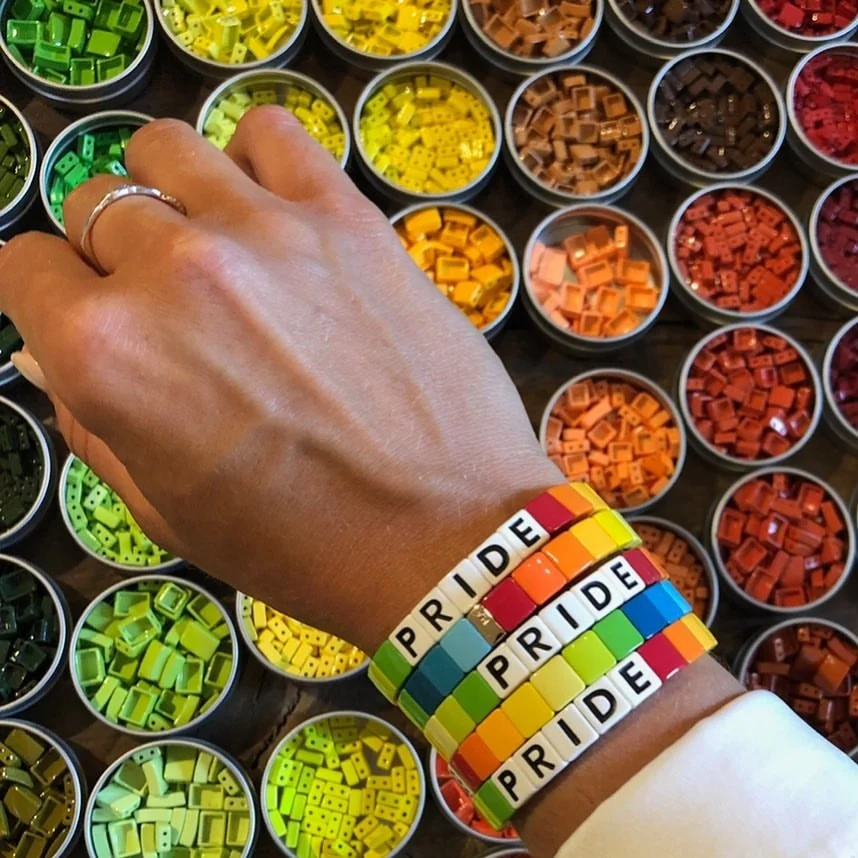 
Wholesale Enamel Rainbow Metal Tile Beads Bracelets For Women Custom Welcomed Rainbow Candy Tile Bead Bracelet 