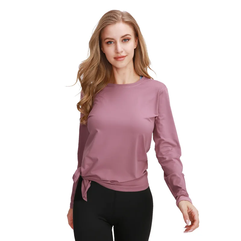 

Hot Sold Polyester Spandex Sportswear Yoga Clothes Women Plain Sports Gym Shirts Long Sleeve Tops