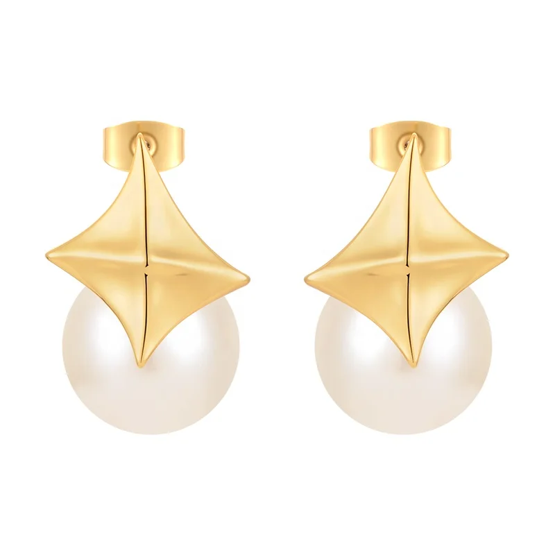 High Quality 18K Gold Plated Brass Jewelry Irregular Star Imitation Pearl Accessories Stud Earrings E221380