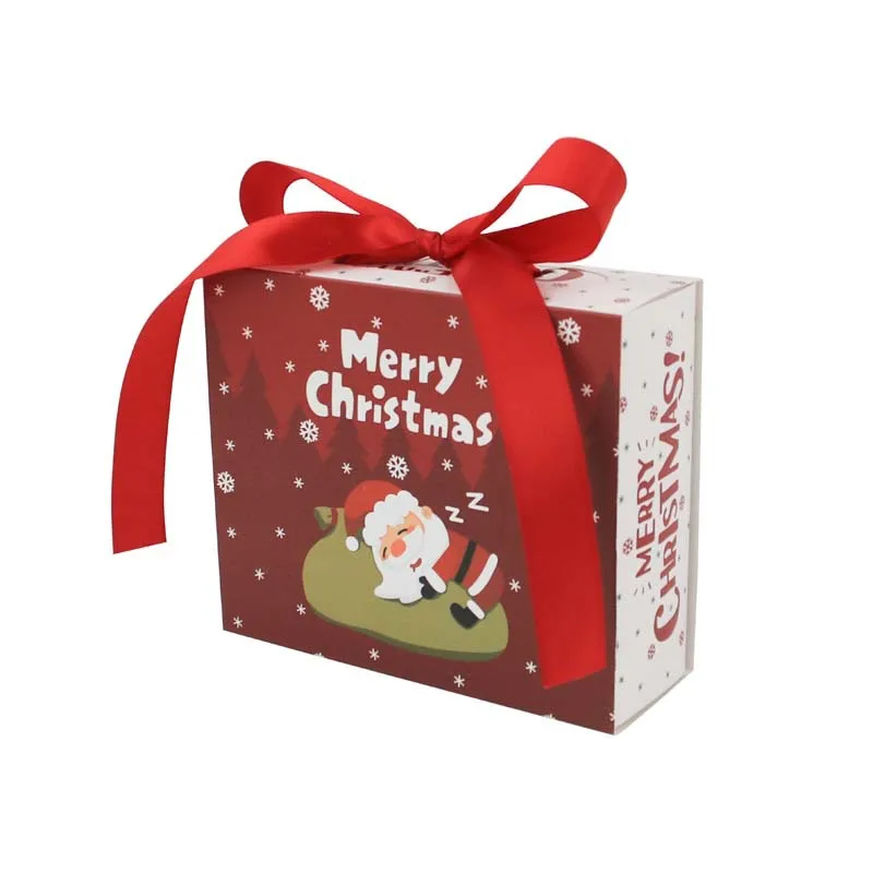 

Wholesale green red cute Party Favors Boxes Christmas Santa Cookie Box Christmas Candy Box with Ribbon