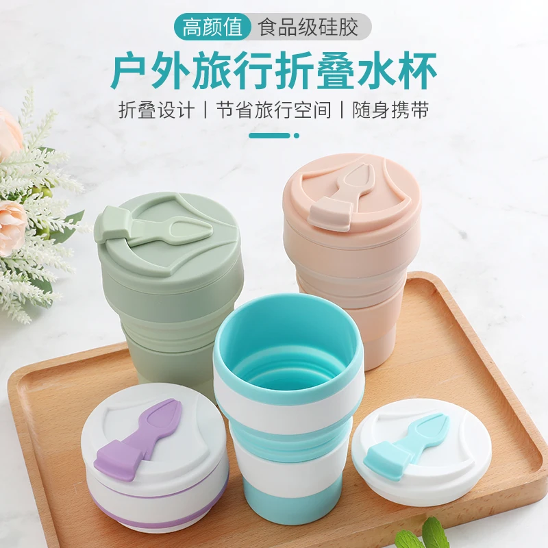 

Wholesale Reusable Foldable Silicone camping water cup folding drinking collapsible travel mug