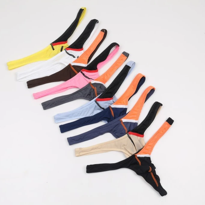 

European and American Amazon AliExpress hot sale low-waist ice silk men's sexy underwear men's thong swinwear, 9 colors