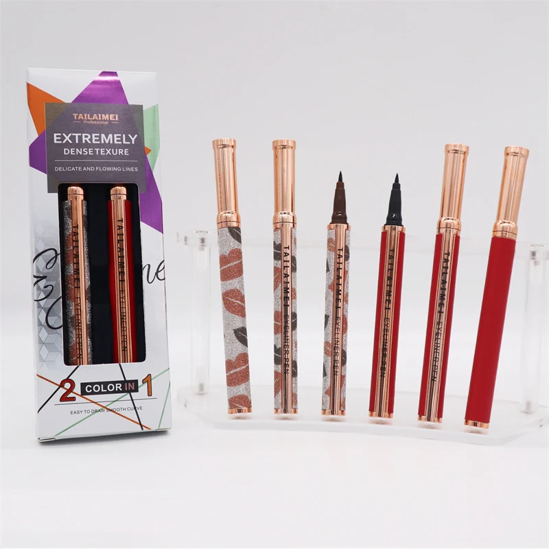 

New Design Black Waterproof Eye liner Cosmetics Oem Colorful Long Lasting Quickly Dry liquid 2 In 1 Color Eyeliner Pen