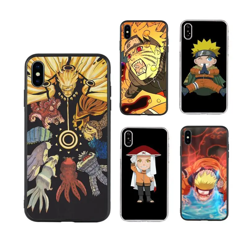 

Anime Naruto fashion art Phone Case for iPhone X XR Xs Max 11 11Pro 11ProMax 12 12pro max luxury fundas, Black/transparent