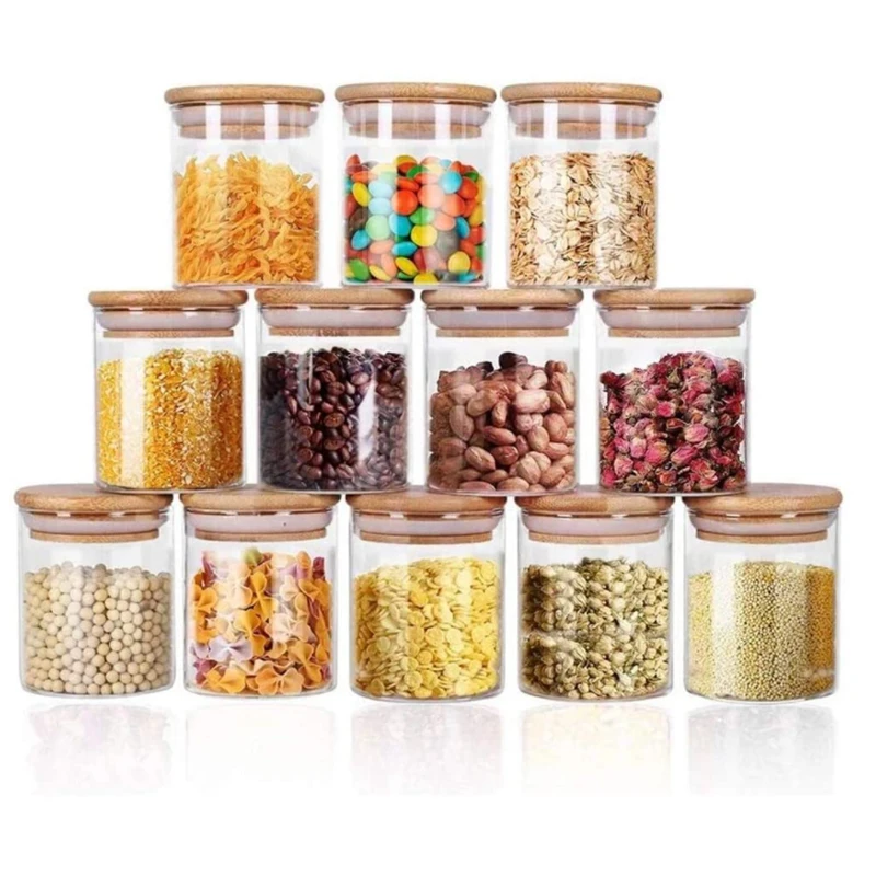 

High borosilicate glass bamboo lid and tea tin transparent glass storage jar candy tin, Transpare
