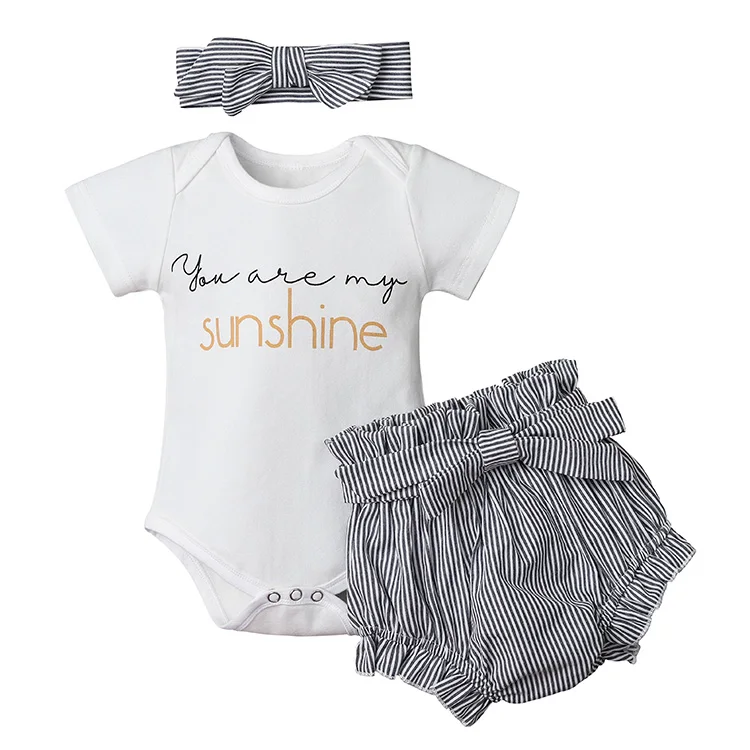 

Summer Newborn Infant Girl Clothing Sets Sunshine Short-sleeve Tops And Print Pants Romper Baby Girl Clothes With Headband