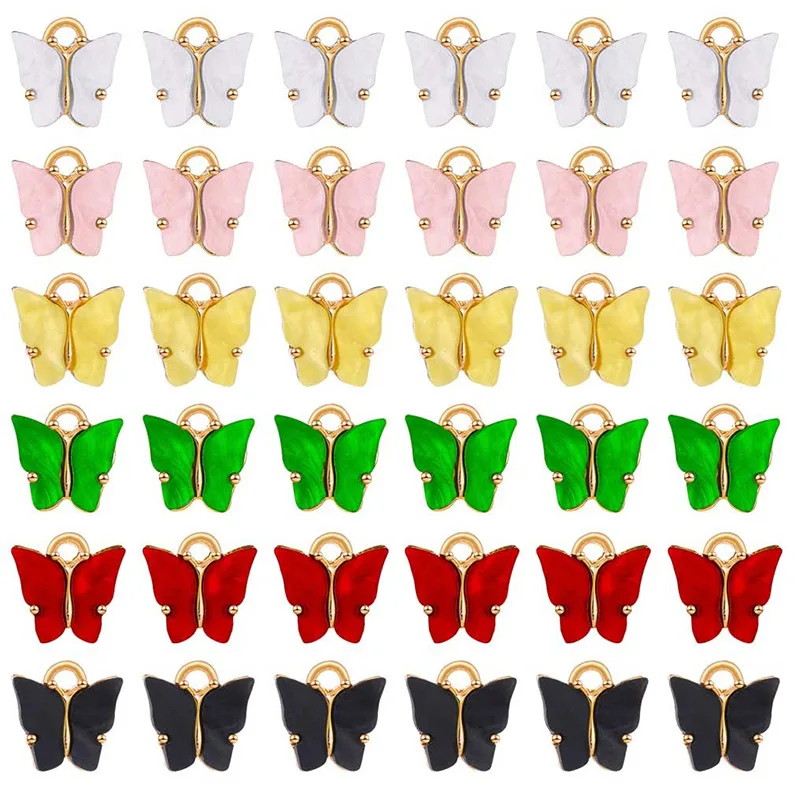 

Acrylic Butterfly Charms Enamel Colorful Butterfly Necklace Pendant Charm Kit for Jewelry Making, Gold