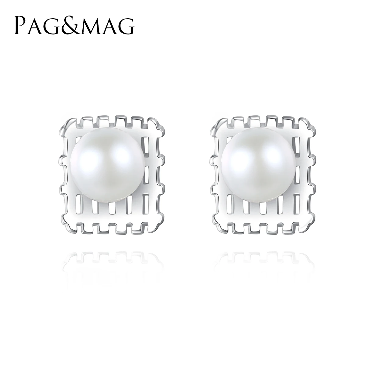 

PAG&MAG Classy Pearl Earrings Elegant White Freshwater Pearl s925 Sterling Silver Rhodium Plated for Women Party