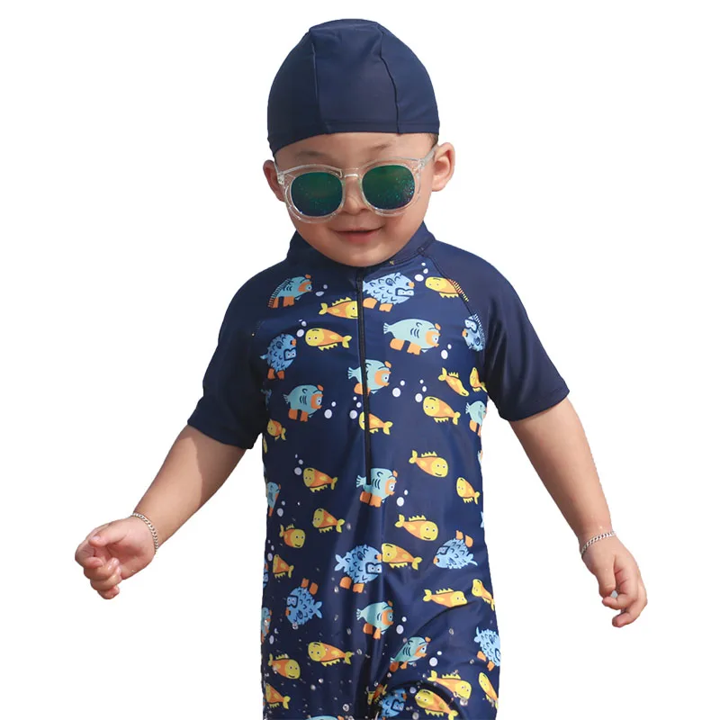 

Kids beach leisure sportswear, sun hat, boys and children, one-piece swimsuit, swimming trunks, quick-drying, pattern: more fish