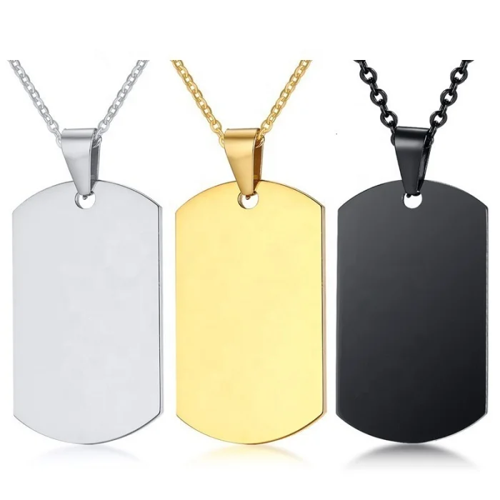 

Military army style mirror polish custom ID name logo engrave silver gold black plated stainless steel dog tag necklace for sale