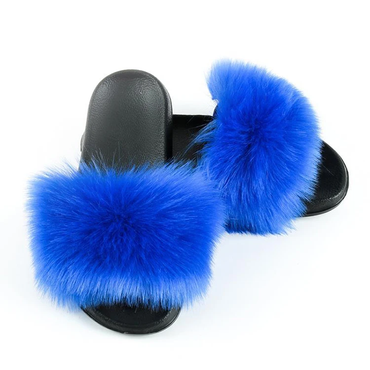 

2021 Best Price Fur Slippers Women Fox Fur Slides Home Furry Flat Sandals, 6 colors as picture