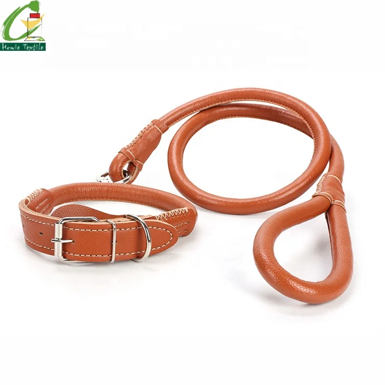 

Italian Style Vegan Rolled Pu Tag Leather Dog Collar And Leash