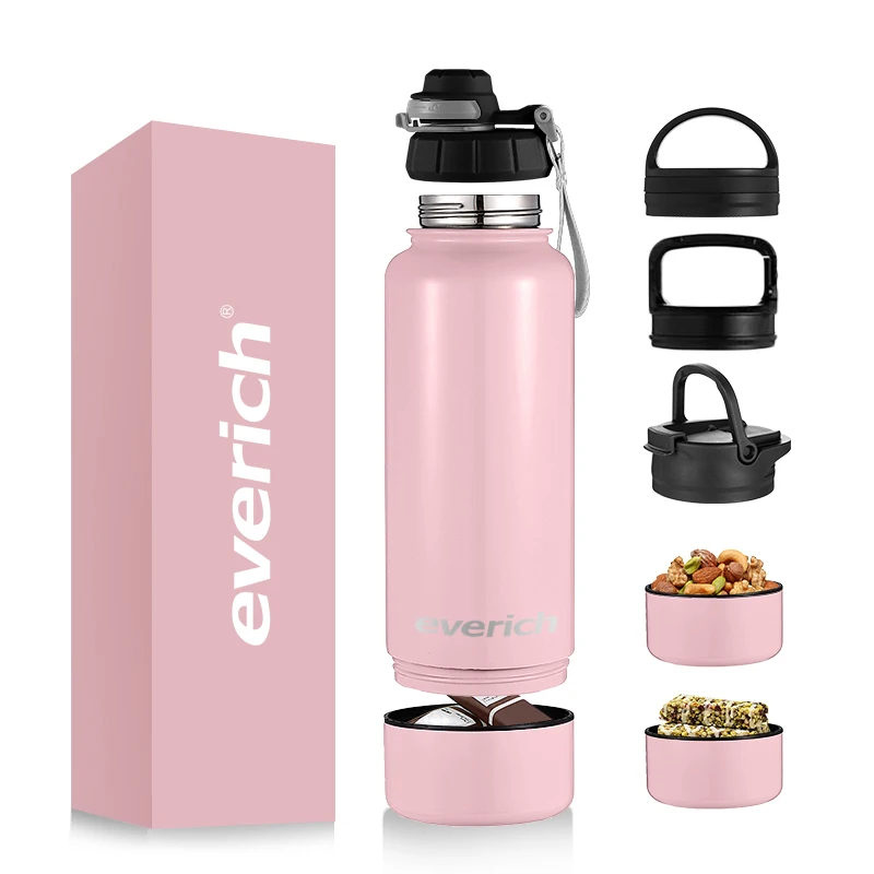 

2023 NEW EVERICH ODM double wall 18/8 stainless steel 2in1 pet water bottle insulated vacuum flask with feeder